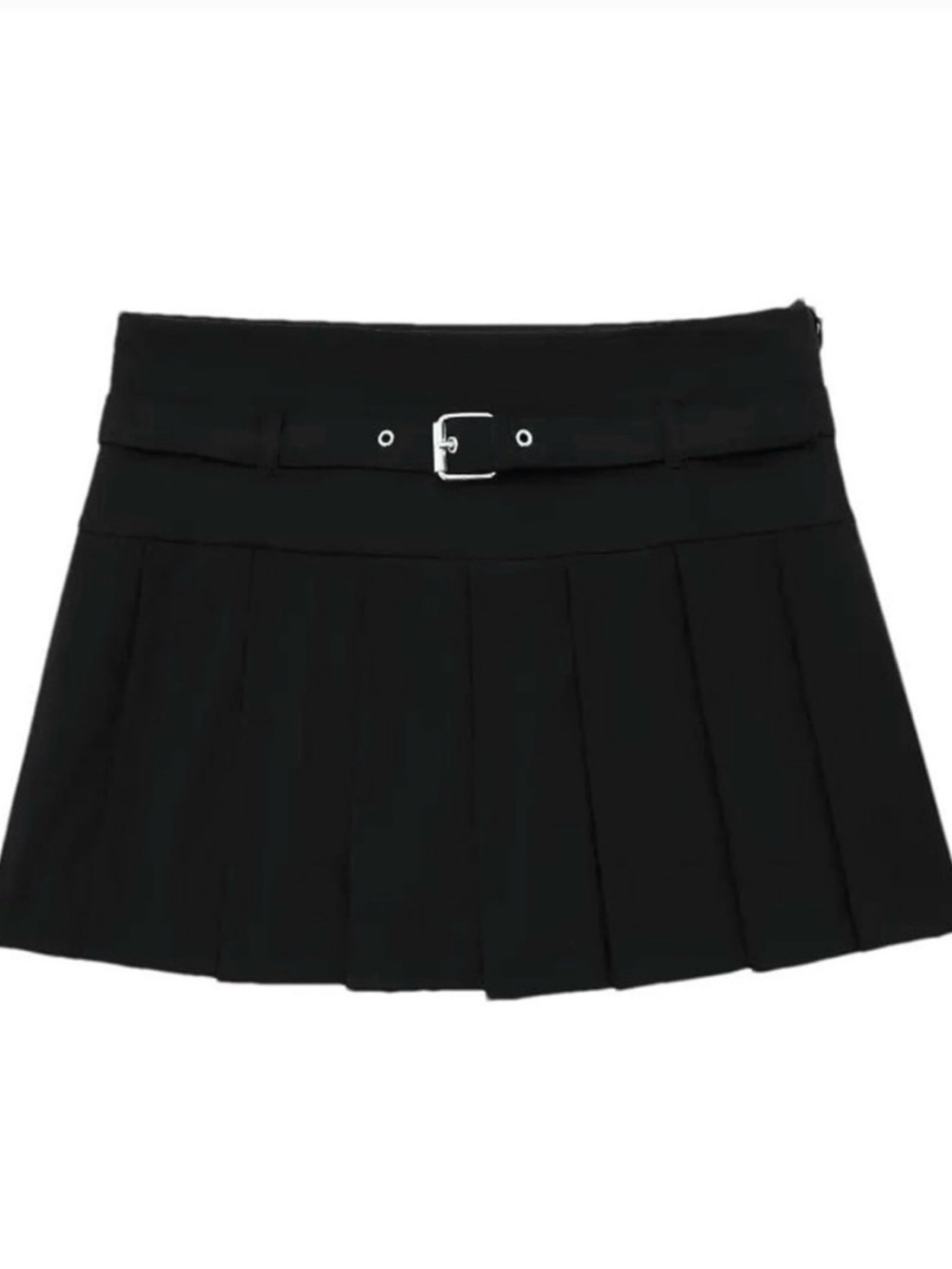 Black Pleated Mini Skirt with Belt